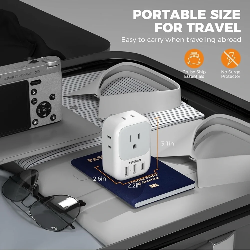 TESSAN Swiss Travel Adapter with USB Ports